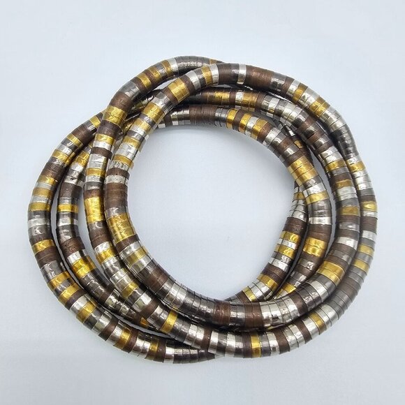 Mixed Metal Coil Necklace/Bracelet Moldable/Snake Coil Jewelry Retro Silver Gold - Picture 1 of 8